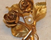 18K Solid Yellow Gold Flower Brooch, Made in Italy