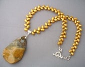 Ocean Jasper, Freshwater Pearls Necklace