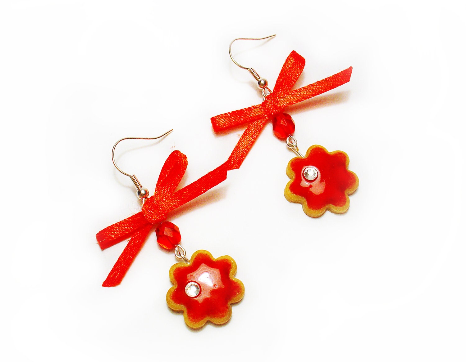 Cherry Cookie Earrings, Miniature Food Jewelry, Food Earrings, Clay food
