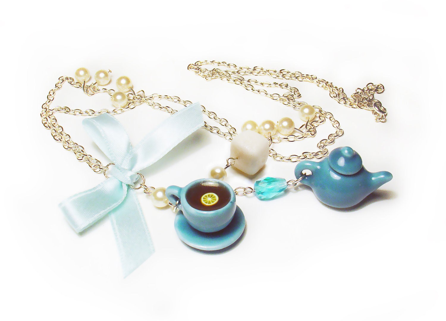 Tea Set Necklace Miniature Food Jewelry, Miniature Food Necklace, Dollhouse Miniature Jewelry