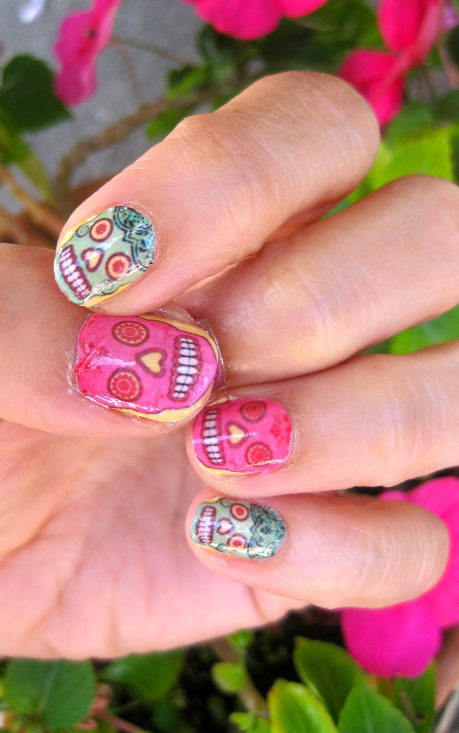 Colorful Sugar Skull Nail Decals Mexican Day of the Dead