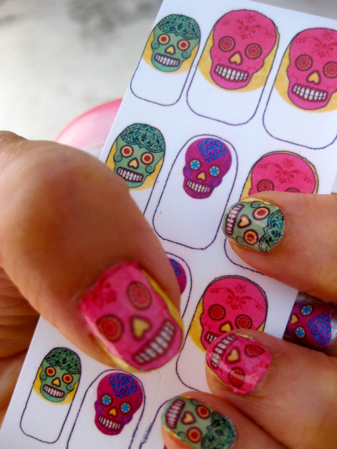Colorful Sugar Skull Nail Decals Mexican Day of the Dead