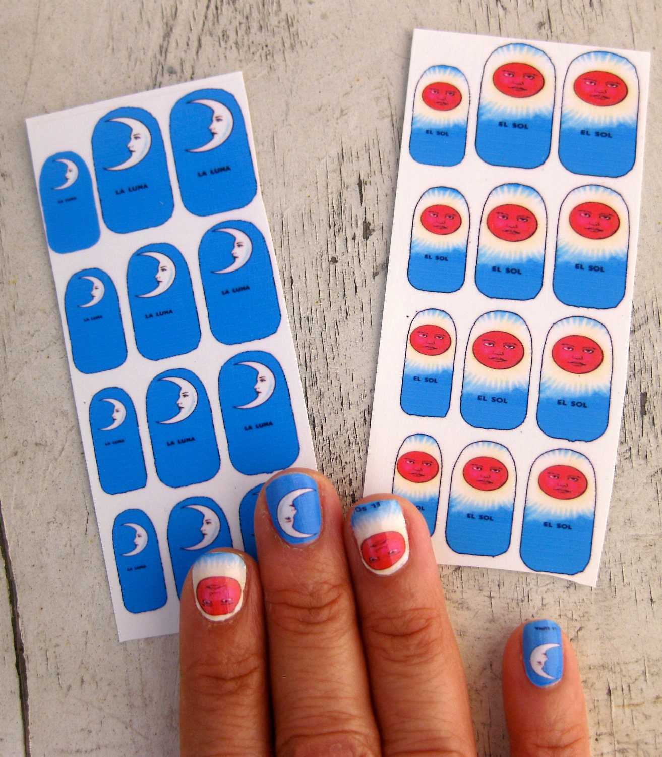 Loteria Nail Decals El Sol and La Luna Kissing Eclipse