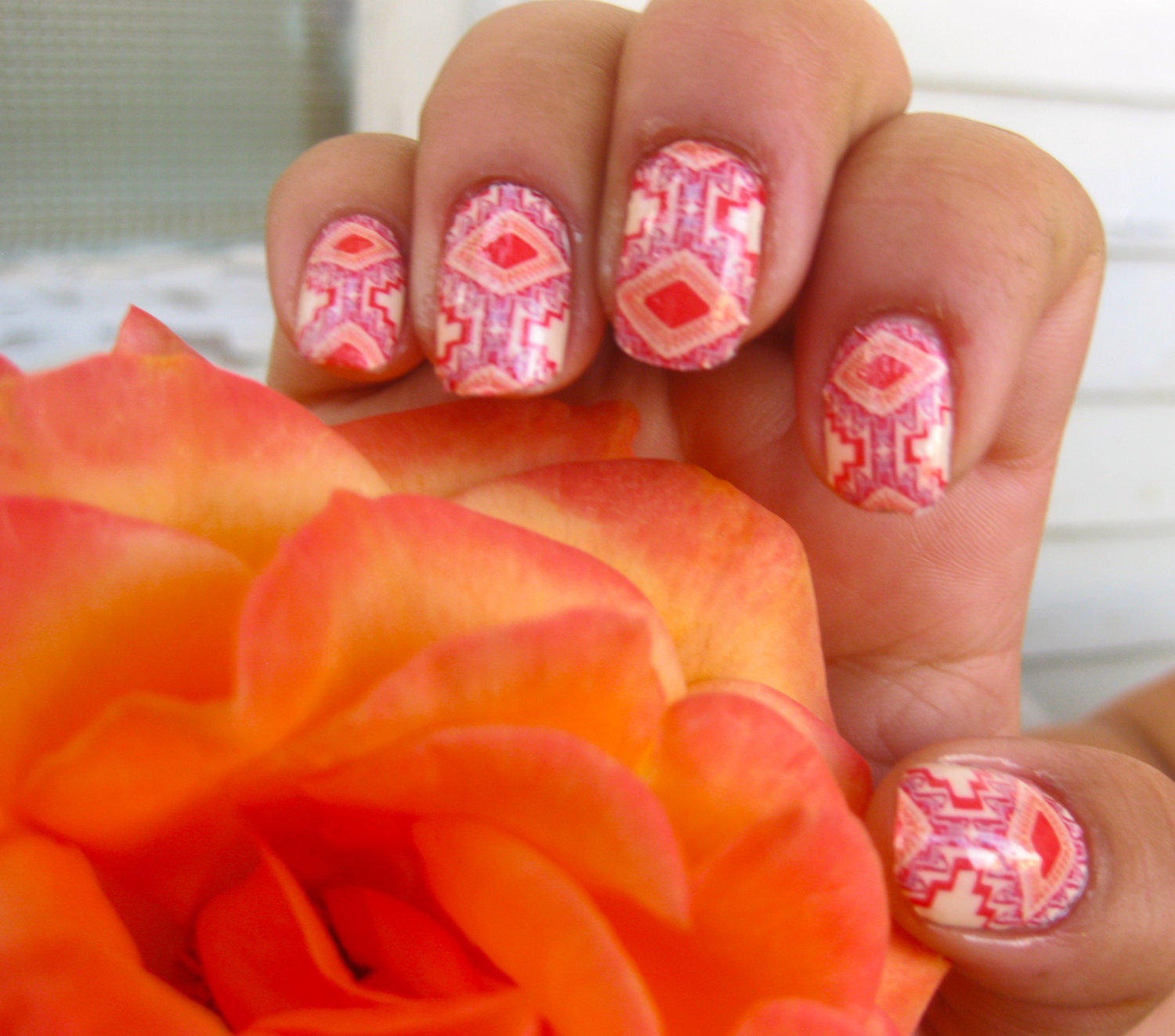 Nail Decals Magic Carpet Ride Moroccan Pattern in coral and camel