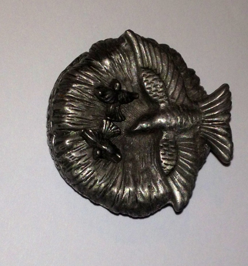 Vintage Pewter earrings, Pin and Trinket Box