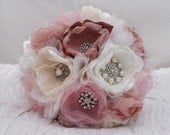SOLD Custom Order: Fabric Flower Wedding Bouquet, with brooches - Sample for Jannine
