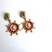 Nautical Dangle Earrings - Captains Wheel - large gold and red clip ons