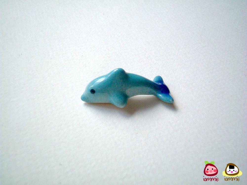 Miniature Light Blue Ceramic Dolphin, miniature animal, miniature dolphin, miniature ceramic, tiny ceramic, iammie, lammie