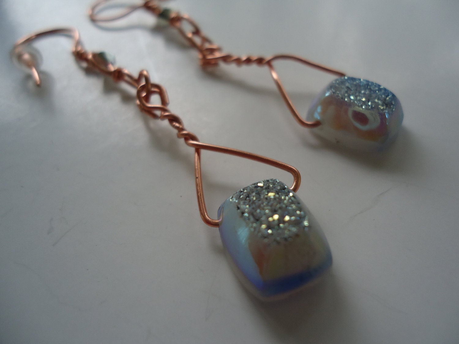 AB Blue Lace Agate Druzy and Pure Copper Earrings