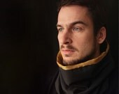 Black Gold Scarf  - Black and yellow cowl scarf for men vs cotton lining loop scarf