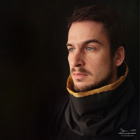 Black Gold Scarf  - Black and yellow cowl scarf for men vs cotton lining loop scarf