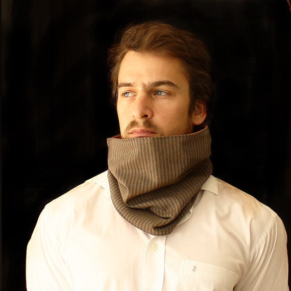 Loop Scarf Men Reversible - Orange Cotton and Brown Wool - Gifts for men - ONLY ONE LEFT