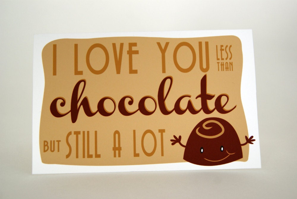 Chocolate lover - I love you card - 3.5 x 5.5 inch - Dark chocolate - blank card - brown - beige - funny character - white envelope