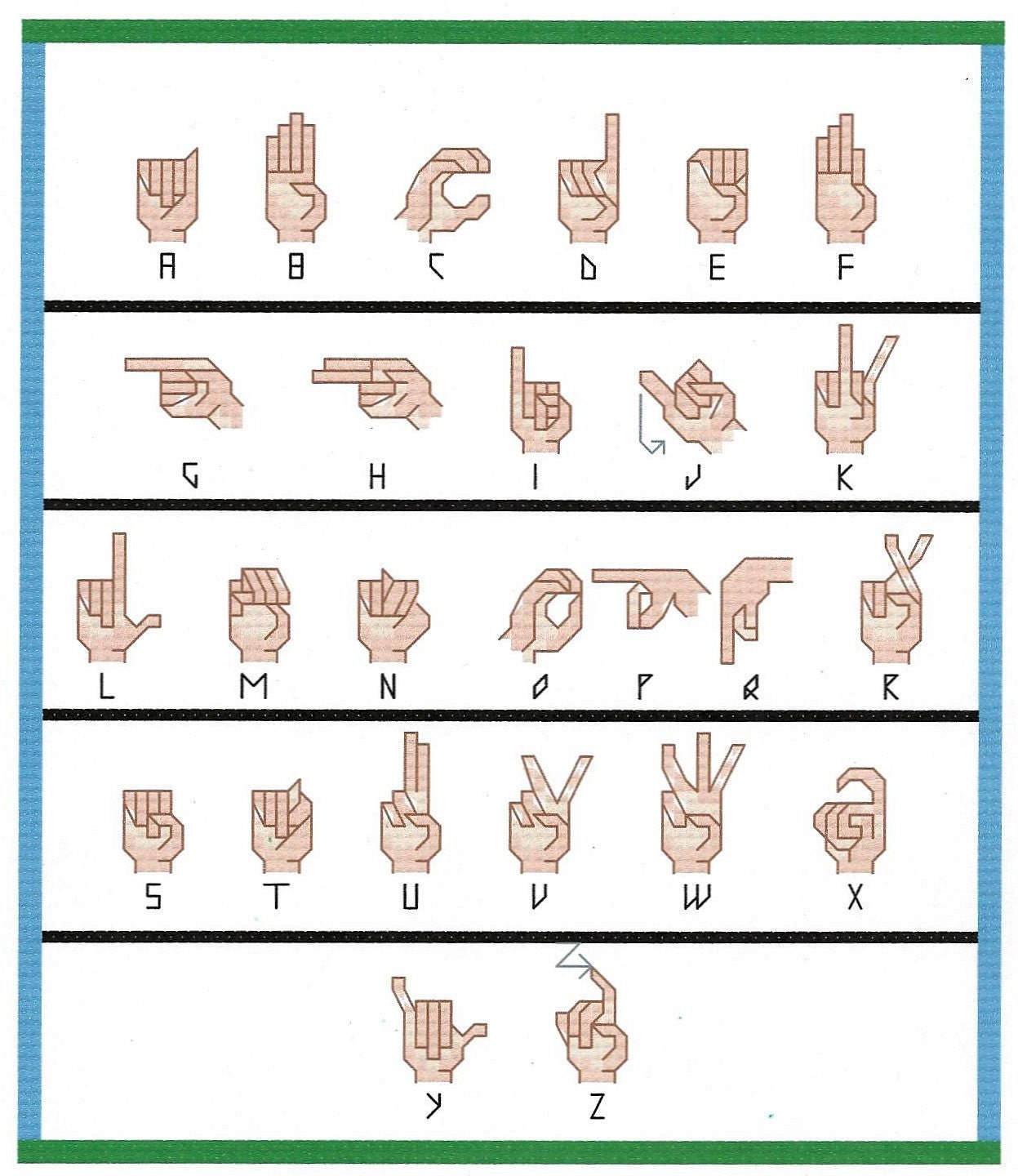 Sign Language Alphabet Cross Stitch PDF Sampler Pattern, ASL, 6"x7"