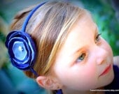 Satin Flower Headband - Navy with Swarovsky Crystal Center - Girl Lady Child Hair Accessory