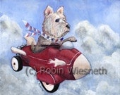 Dog Art - Westie flying Toy Airplane
