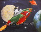 Dog Art - Border Collie in Space Rocket