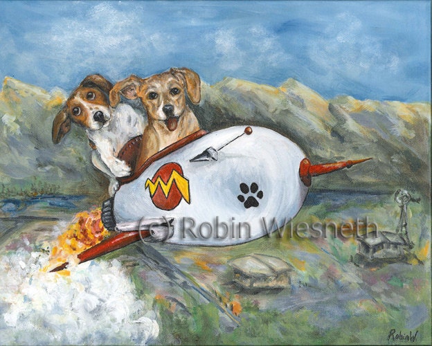 Dog Art - Beagles in a Rocket Ship