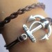 Bracelet--antique silver anchor bracelet & double wax string chain