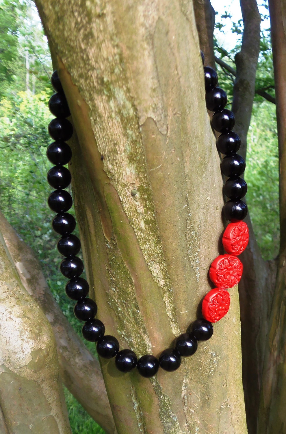 Black Bead and Red Carved Side Accents...Update-SOLD 1 and Only 1 left