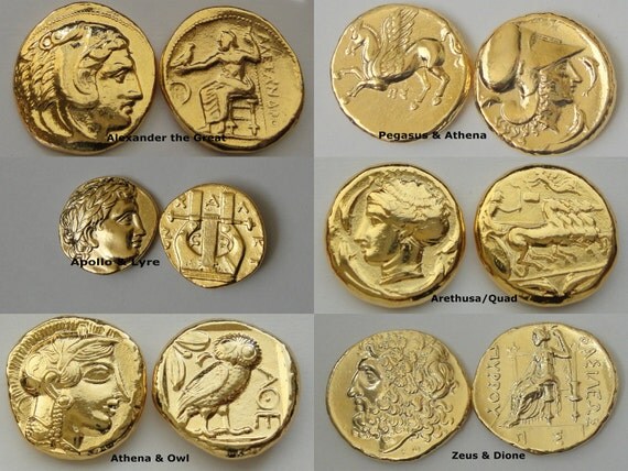 Buy unique gifts - 6 Most Famous 24K Gold Plated Greek Coins. Great Unique Gift.