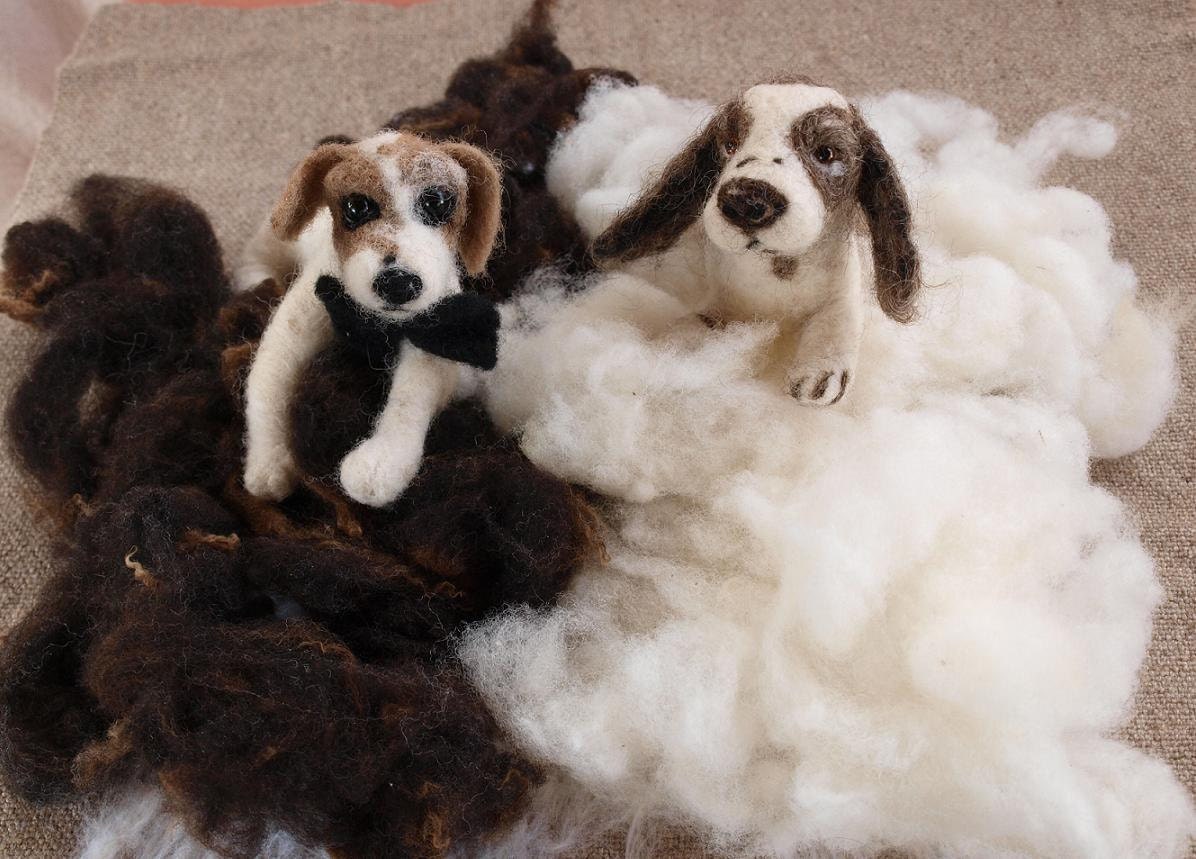 2 x 20g Bag Natural Hand Carded Needle Felt Felting Wool - Off-White and  Chocolate Brown 1.4 oz