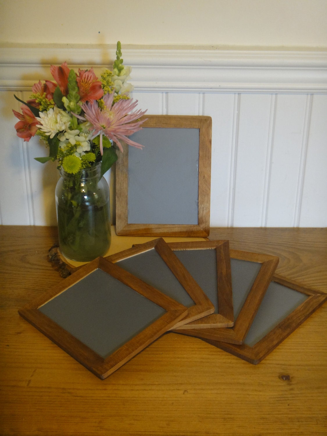As seen on EMMALINE BRIDE-- Vintage Stained Barnwood Style Chalkboard Table Numbers Set of 6 Large