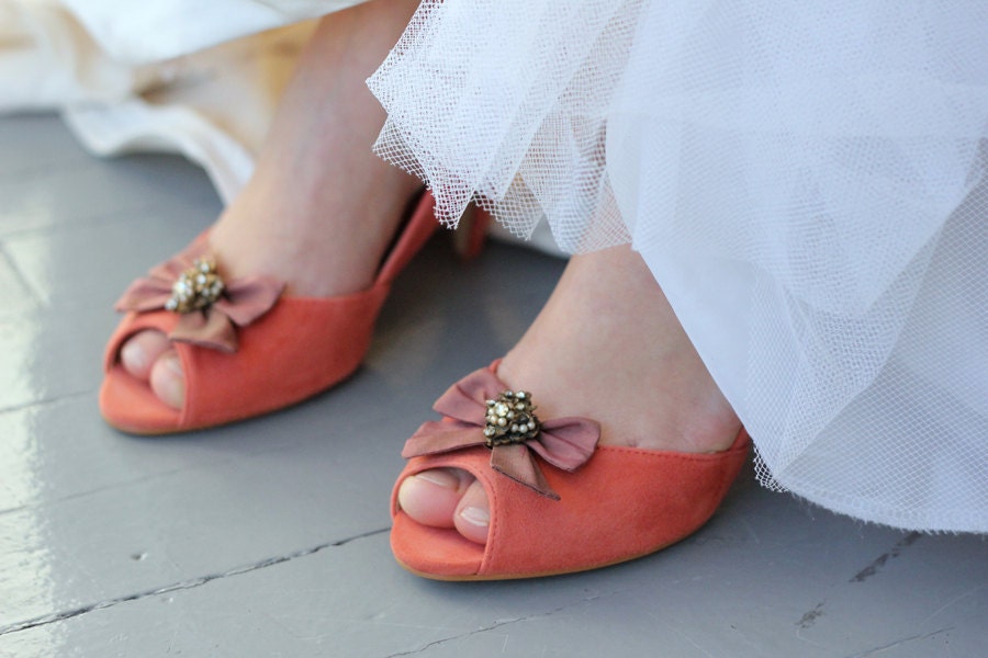Dark Pink Vintage Wedding Shoe Clips