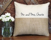 Mr and Mrs Burlap Customizable Pillow w/ Stuffing