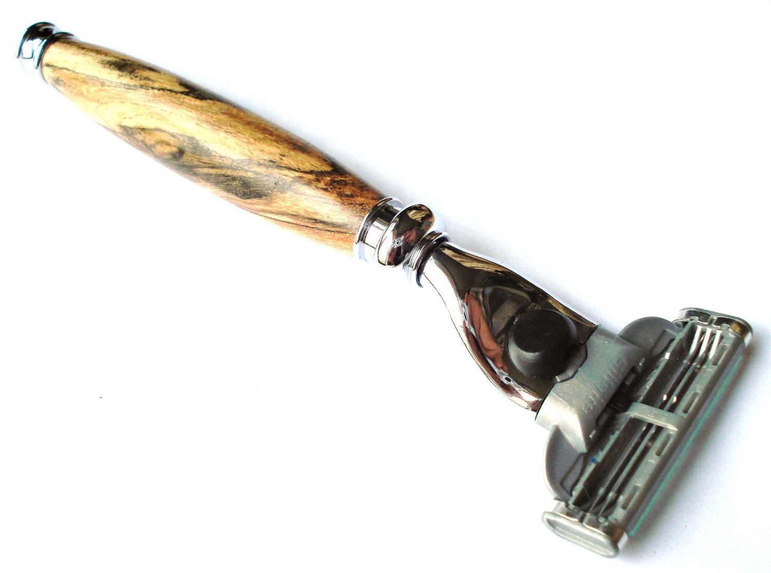 Handmade Mach 3 Razor, Spalted Hackberry Wood, Gift Box Included