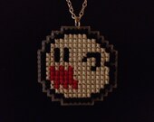 Mario Boo Ghost (Glow in the Dark) - Cross Stitch Necklace on silver chain