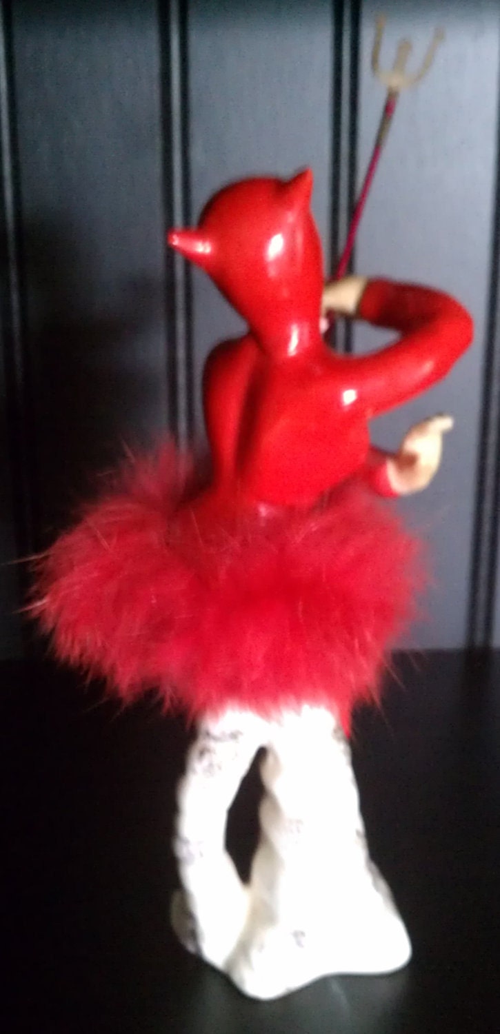 HARD TO FIND Vintage Halloween Devil Pin Up Style Woman/Lady Ballerina/Dancer with Red Tutu Holding Pitch Fork