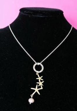 Gold starfish necklace with pearl - starfish necklace