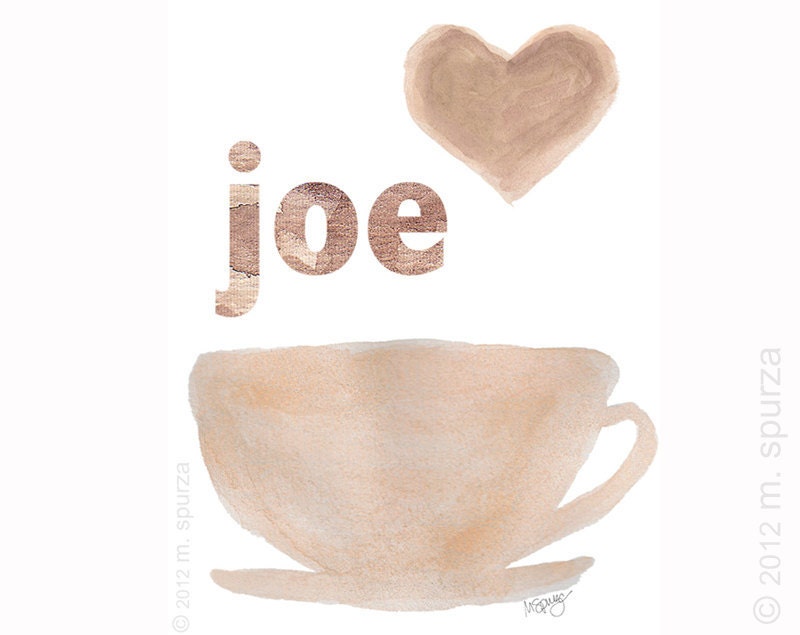 Coffee Art Print  8x10 from Original Watercolor Paintings Kitchen Cafe Cappuccino Caffeine French Country  Cafe Bistro Latte Coffee Brown - OutsideInArtStudio