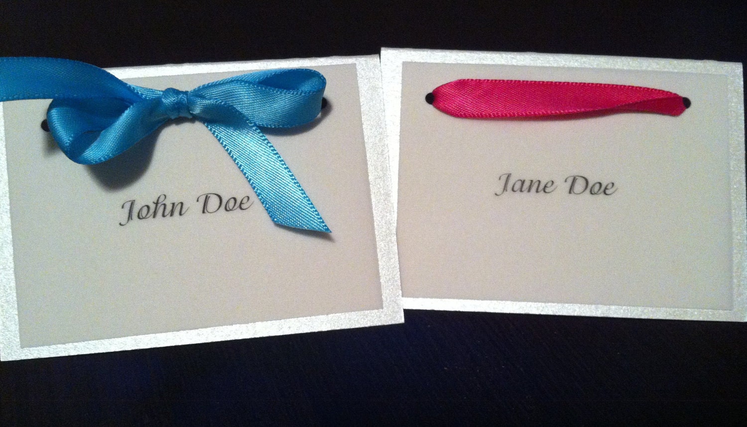 Shimmery Opal Name Place Cards with Vellum & Ribbon