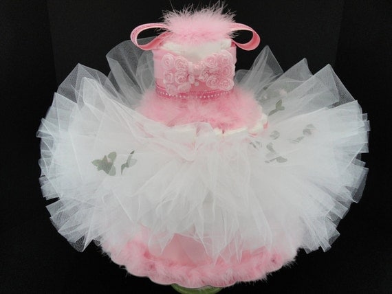 Baby Diaper Cake - Pink & White Ballerina Tutu Baby Girl Diaper Cake Centerpiece- 3 Tier
