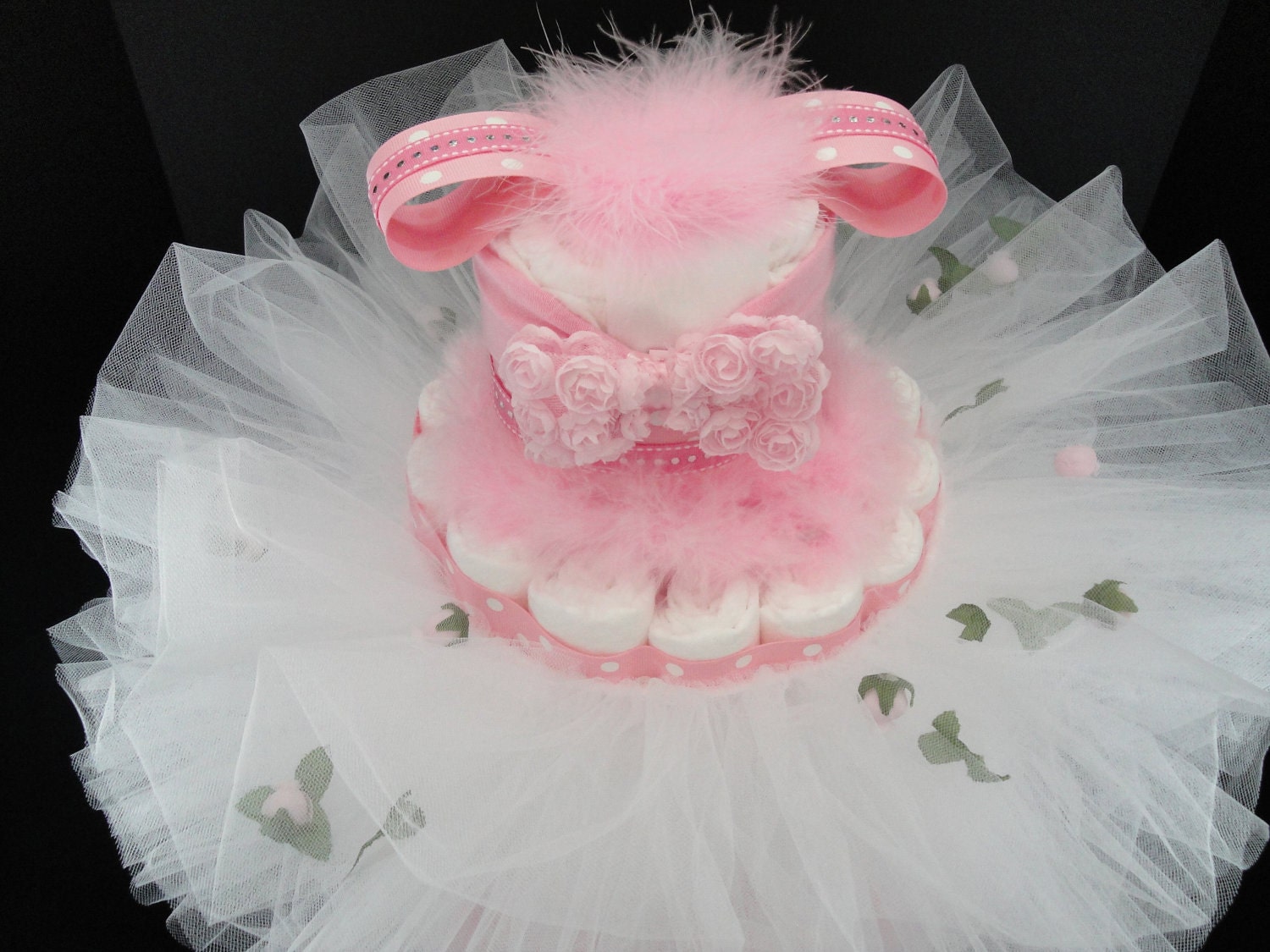 Baby Diaper Cake - Pink & White Ballerina Tutu Baby Girl Diaper Cake Centerpiece- 3 Tier