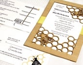 Honey Bee Garden Wedding Invitation and Response Card made from Wood and Paper - SAMPLE LISTING
