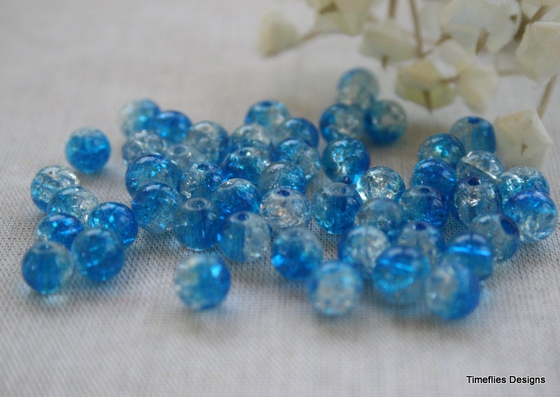 6m Blue and Clear Crackle Glass Beads