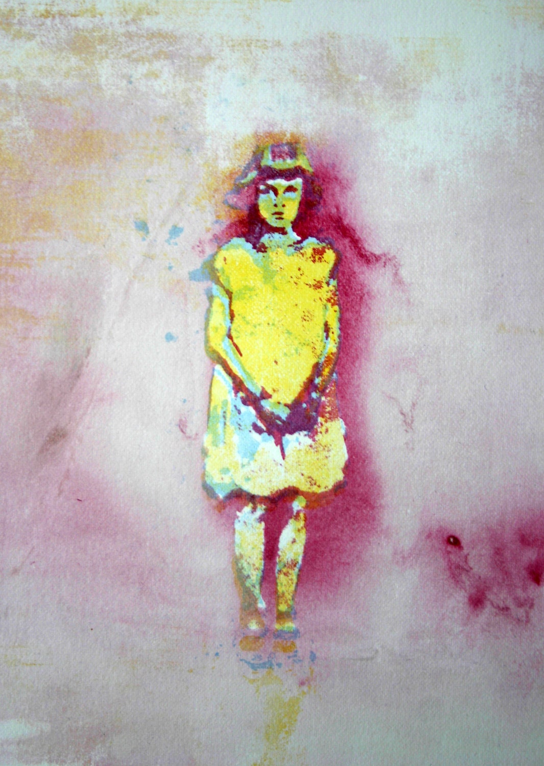 Girl, Watercolor Monoprint Painting