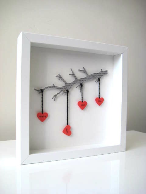 Personalized Wedding Gift - Commemorate Wedding Gift 3D Wedding Paper Work - Red Hearts - White Framed