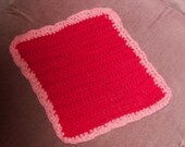 Crochet Wash Cloth or  Dish Cloth in Red  with Pink Trim