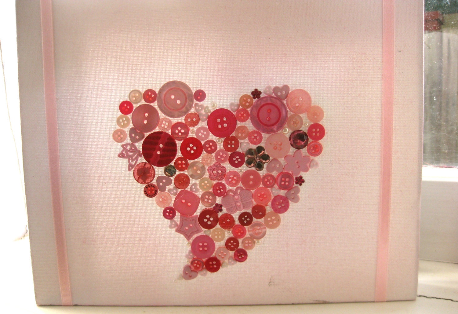 Love heart button pink canvas 10"x10"