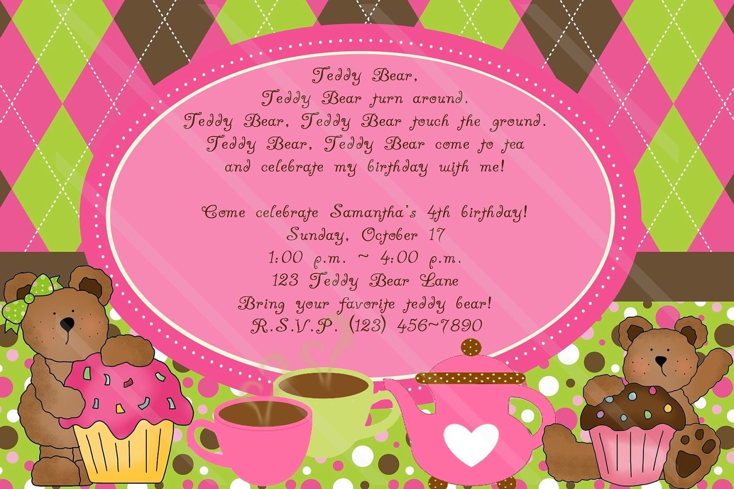 TEDDY BEAR TEA Party Invitation Custom Digital File Girls Birthday or  Shower