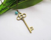key necklace--Pandora wisdom door key pendant ,antique bronze charm necklace,alloy chain