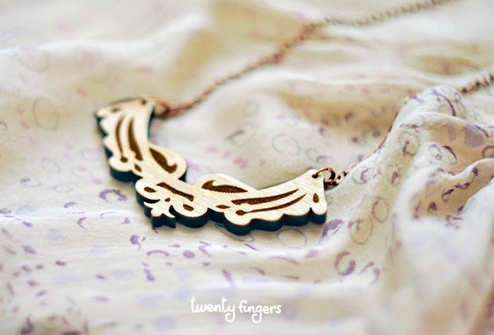 Wood Laser cut Pendant with engraved lace ornament