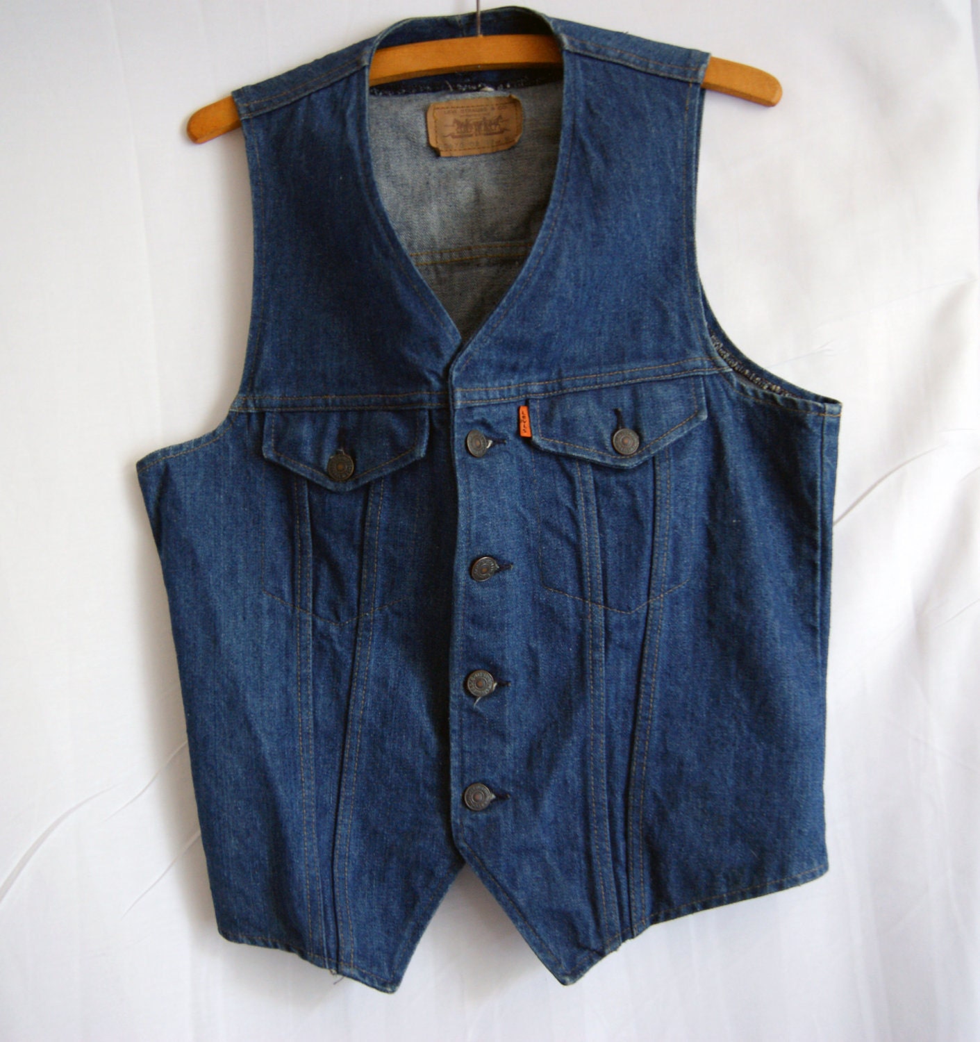 Vintage 1970's Levi Strauss Orange Tab Men's Denim Waistcoat Size Medium