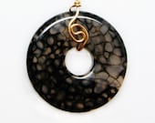 black spider agate gemstone pendant, with gold filled necklace