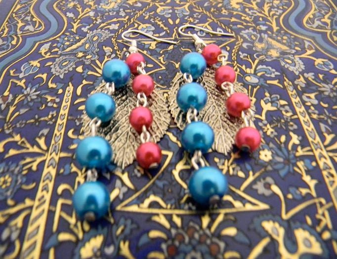 Silver Leaf  & Bead Earrings