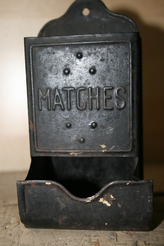 Tin Match Box or Holder Wall Mounted by WhatsInStoreVintage